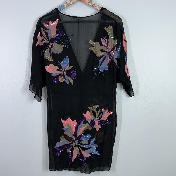 All Saints spitalfields sequin 100% silk sheer mini dress size 14 - Picture 6 of 11